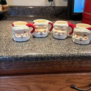Pottery Barn Vintage 2013 Santa Mugs with Red Handles